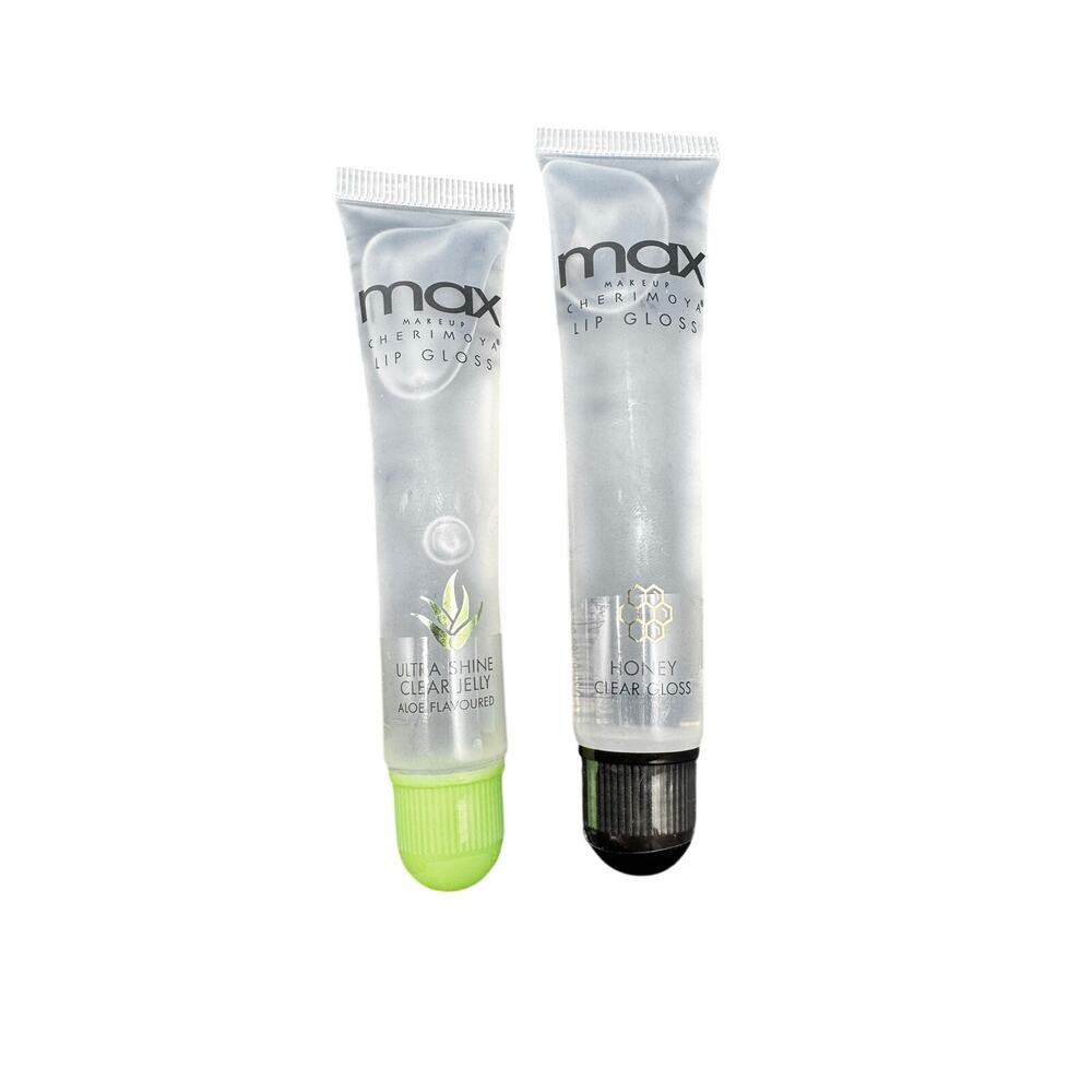 NWT Max Makeup Clear Lip Gloss Set Of 2-Ultra Shine Aloe Flavor & Honey Clear